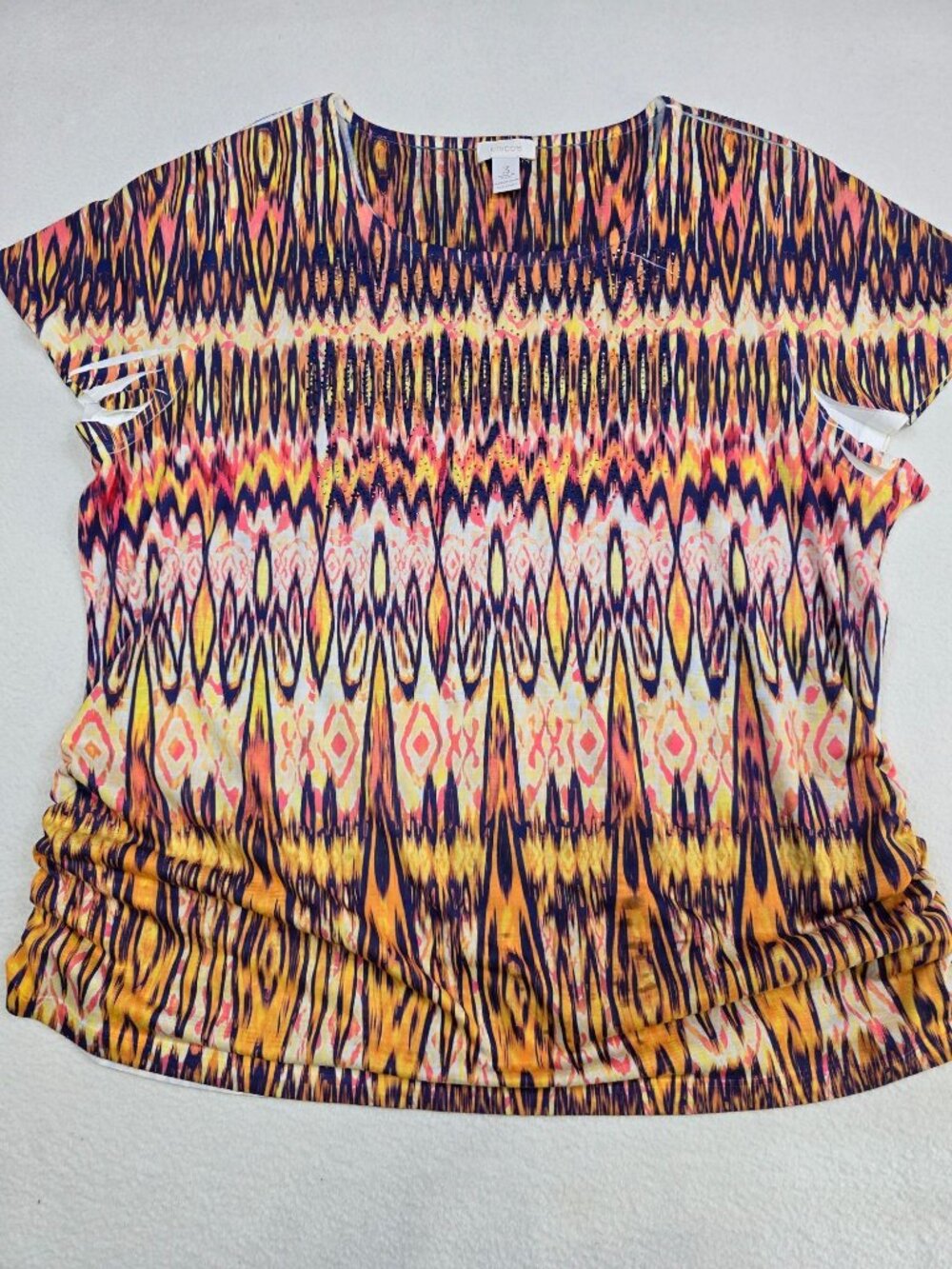 Chicos Womens Size 3 XL Top With Multicolor Ikat Pattern
